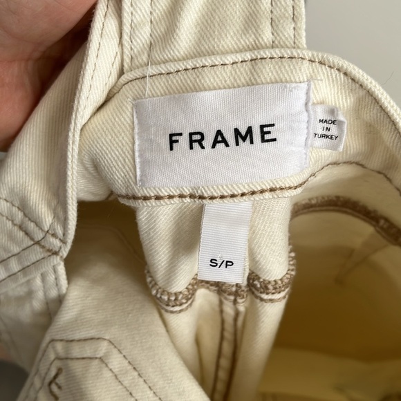 FRAME NWOT Cream Ecru Denim High Waist Flare Overalls Utility Jumpsuit, Size S - Picture 11 of 14
